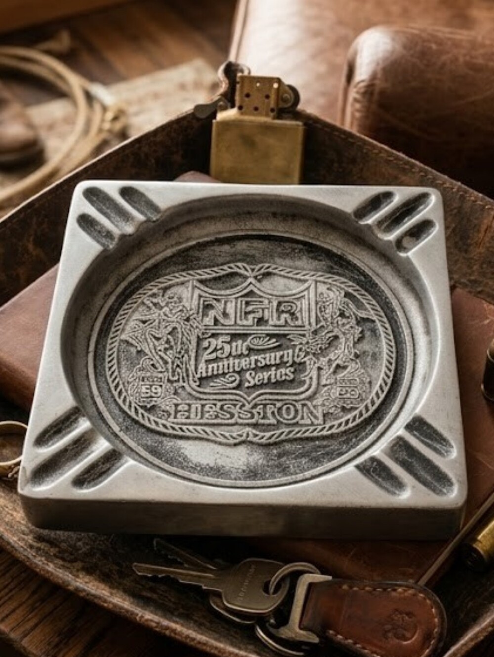 Vintage RARE NFR 25th Anniversary Metal Ashtray Tray Western Rustic Collector